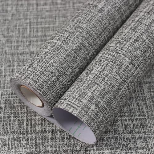 WADILE Grasscloth Peel and Stick Wallpaper 15.7in x 78.7in, Textured Contact Paper for Cabinets, Faux Linen Wall Paper Pull and Stick, Fabric Vinyl Wallpaper Self Adhesive Dark Gray - color: Dark Gray, size: 15.7" x 78.7"