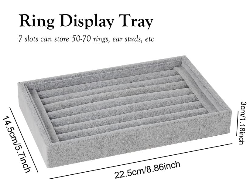 AKOAK 1 Pack Jewelry Display Tray Wooden Flannel Dresser Ring Earring Bracelet Watch Storage Case Portable Display Rack (gray) - color: gray