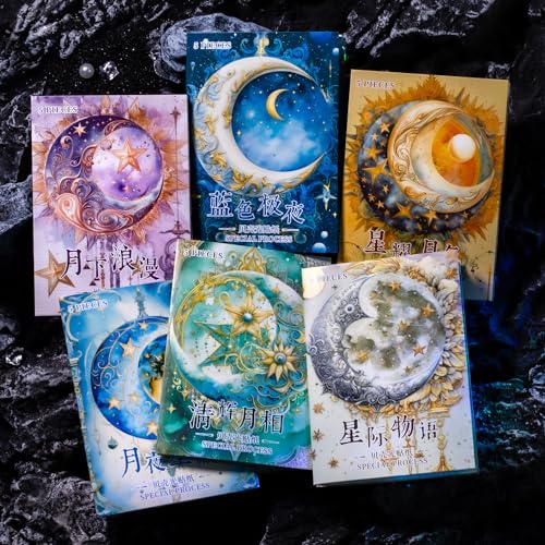 30 Sheets Holographic Fantasy Star Moon Scrapbook Paper - Self Adhesive Shiny Mysterious Starry Night Scrapbook Washi Stickers for Junk Journal Supplies,Planner,Album Craft Supplies - color: Mysterious Star, size: 3.94″ x 5.51″