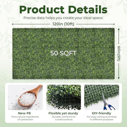 Artificial Boxwood Backdrop Roll: 60"x120" (50 sqft) UV-Anti Greenery Faux Grass Hedge for Indoor Outdoor Green Wall Decor, Patio Privacy Screen, Garden Fence Covering - size: 60"X120"