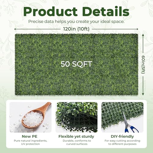 Artificial Boxwood Backdrop Roll: 60"x120" (50 sqft) UV-Anti Greenery Faux Grass Hedge for Indoor Outdoor Green Wall Decor, Patio Privacy Screen, Garden Fence Covering - size: 60"X120"