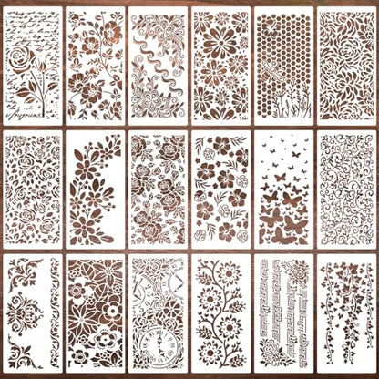 Floral Stencils for Crafts Reusable Texture Stencils Leaf Background Stencil Templates for Painting on Wood Canvas Furniture Cards Scrapbook - style: Floral