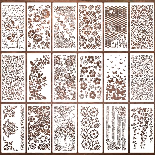 Floral Stencils for Crafts Reusable Texture Stencils Leaf Background Stencil Templates for Painting on Wood Canvas Furniture Cards Scrapbook - style: Floral