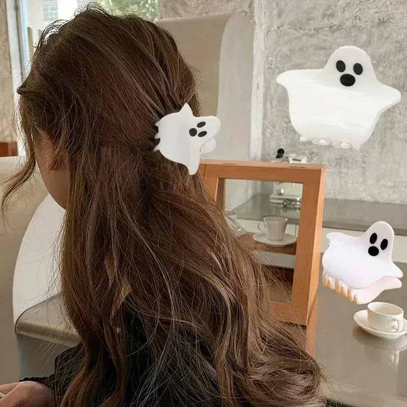 2 Pack Halloween Claw Clips, Pumpkin and Ghost Hair Claw Clips for Costume Cosplay Hair Barrettes Clamps, Cute Hair Accessories for Women (Halloween A) - color: L