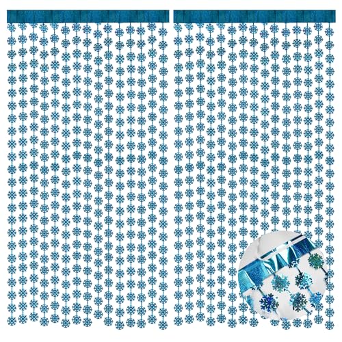 BRAVESHINE Blue Party Snowflake Backdrop - 2 Pack Hanging Foil Fringe Snow Flakes Party Streamers Curtain for Christmas Winter-Themed Frozen Birthday Bridal Shower Holiday New Year Party Decorations - color: Blue Flakes