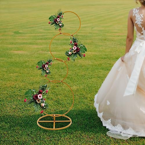 5.02FT Gold 4 Round Hoop Backdrop Stand, 4-Tier Detachable Wedding Metal Flower Arch Kit Frame for Photo Booth Background, Flower Display Background Decoration for Birthday Party - style: Round