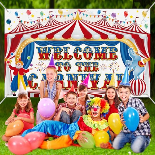 Remagr Large Circus Carnival Backdrop 84 x 60 Inch Welcome to the Carnival Banner Backdrop Photo Background for Circus Theme Party Decorations Birthday Party Supplies Photo Props - size: 84 x 60 Inch