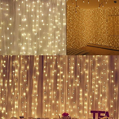 Twinkle Star 600 LED Window Curtain String Light for Wedding Party Home Garden Bedroom Outdoor Indoor Wall, Warm White - size: 600 LED