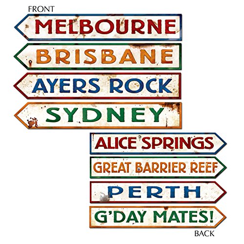 Beistle Australian Street Sign Cutouts, 4-Count Double-Sided Aussie Themed Decorations, Rustic Arrow Signs Featuring Famous Cities and Down Under Phrases, 3.75" x 23.75" - size: 3.75" x 23.75", style: Australian Street Sign Cutouts (4 Pack)