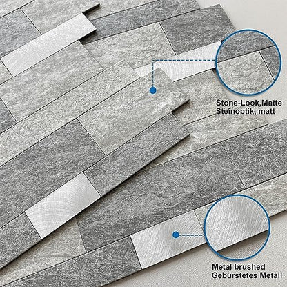 MOFIT Backsplash Tile for Kitchen Peel and Stick Stone Matte Finish,Bathroom Tiles Stickers 3D Wall Panel Linear Mosaic Marble Backsplash Waterproof(10sheets,Gray Silver) - color: Gray Silver, size: 10sheets