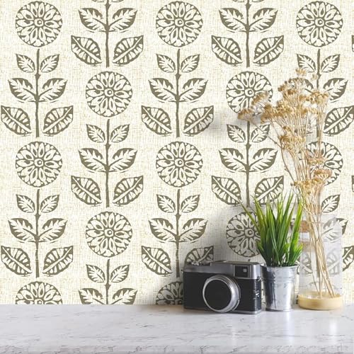 Wudnaye Floral Peel and Stick Wallpaper Vintage Tulip Floral Wallpaper 17.7in×590.4in Flower Farmhouse Contact Paper Peel and Stick Neutral Self Adhesive Removable Vinyl Wall Paper for Kitchen Bedroom - color: Brown, size: 17.7" x 590.4"