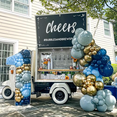 Jobkoo Navy Blue Gold Balloons, 12 Inch Dusty Light Blue Golden Latex Balloon Set for Boys Birthday Winter Wonderland Wedding Baby Shower Party Decorations - color: Blue Gold