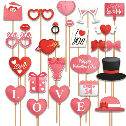Valentine's Day Photo Booth Props Frame Selfie Lovers Photobooth Props, Creative Funny Backdrop Decorations Supplies Wedding Party Selfie Posing Signs DIY Craft (25 Pcs Props+1 Frame)