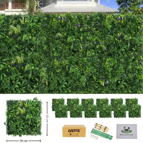 Artificial Grass Wall Panels, 12pcs 20"x20" Greenery Backdrop Mats for Privacy Screening Fence, Outdoor Plant Leaves Garden Decor, Indoor Green Wall