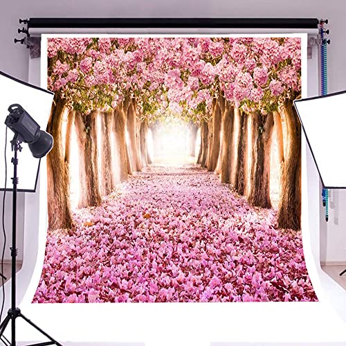 AOFOTO 8x8ft Spring Cherry Blossom Backdrop Sweet Pink Flowers Tree Floral Petal Boulevard Photography Background Baby Shower Photo Studio Props Girl Infant Adult Artistic Portrait Vinyl Wallpaper - size: 8x8ft