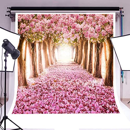 AOFOTO 10x10ft Spring Cherry Blossom Backdrop Sweet Pink Flowers Tree Floral Petal Boulevard Photography Background Baby Shower Photo Studio Props Girl Infant Adult Artistic Portrait Vinyl Wallpaper - size: 10x10ft