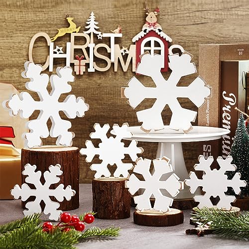 Huwena 6 Pcs Winter Tiered Tray Decor Snowflake Table Signs Hello Winter Wood Blocks Farmhouse Let It Snow Wood Decor for Table Shelf(Fresh Style) - style: Fresh Style