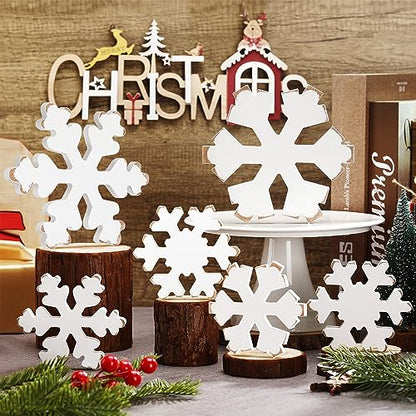 Huwena 6 Pcs Winter Tiered Tray Decor Snowflake Table Signs Hello Winter Wood Blocks Farmhouse Let It Snow Wood Decor for Table Shelf(Fresh Style) - style: Fresh Style