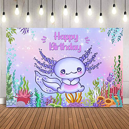 Axolotl Birthday Background Under The Sea Girls Axolotl Photo Background Colorful Aquatic Plants Bubble Baby Kids Birthday Theme Party Decorations (7X5FT)