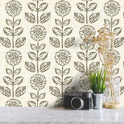 Wudnaye Floral Peel and Stick Wallpaper Vintage Tulip Floral Wallpaper 17.7in×393.7in Flower Farmhouse Contact Paper Peel and Stick Neutral Self Adhesive Removable Vinyl Wall Paper for Kitchen Bedroom - color: Brown, size: 17.7" x 393.6"