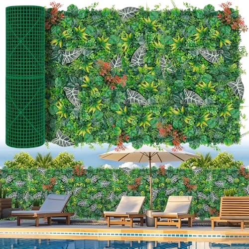 Grooy Grass Wall, Artificial Monstera Boxwood Panels 40"x120"(33.33 SQFT), Privacy Hedge Fence Screen with UV Protection, Greenery Backdrop for Indoor Home Wedding Decor and Outdoor Patio Backyard - color: Red Roll, size: 40''x120''