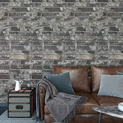 VaryPaper 15.7''x78.7'' Grey Brick Wallpaper Peel and Stick 3D Faux Brick Wall Paper Roll Waterproof Self Adhesive Removable Brick Contact Paper for Walls Bedroom Bathroom Kitchen Backsplash Fireplace - color: Grey Brick, size: 15.7" x 78.7"