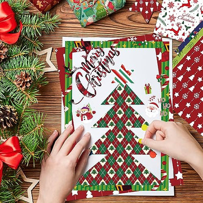 VIVIQUEN 24 Pack Christmas Double-Sided Paper, 12-inches Classic Red Green Textured Scrapbook Paper Xmas Craft Folded Flat for DIY Background Card Making Photo Album Decor