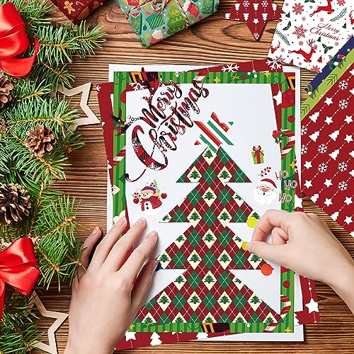 VIVIQUEN 24 Pack Christmas Double-Sided Paper, 12-inches Classic Red Green Textured Scrapbook Paper Xmas Craft Folded Flat for DIY Background Card Making Photo Album Decor