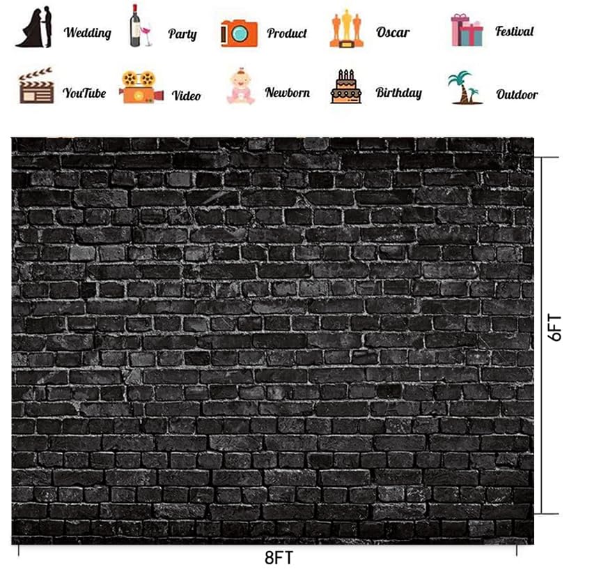 CHAIYA 8x6FT Black Brick Photography Backdrop Brick Backdrop Baby Shower Birthday Party Decoration Backdrop Newborn Baby Photoshoot Prop - size: 8′x6′