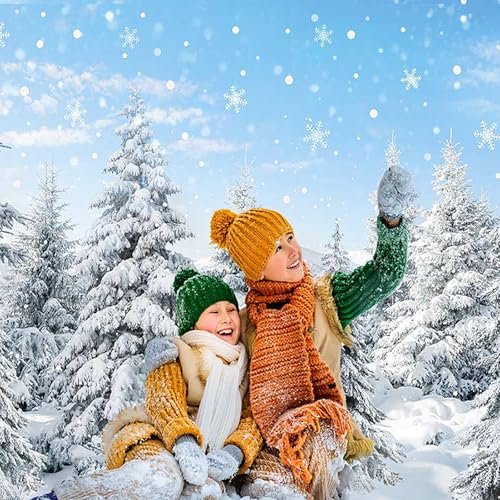 Mocsicka Winter Forest Backdrop 7x5ft White Snow Scene Photo Background Xmas Trees Snowflake Winter Wonderland Holiday Party Decor Studio Photobooth Props - size: 7x5ft (82x60 inch)