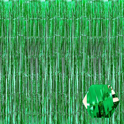 6 Pack Green Foil Fringe Curtain Backdrop, 3.28Ft x 6.6Ft Metallic Tinsel Foil Fringe Streamer Curtains for Photo Booth, Christmas Day, Thanksgiving, Wedding, New Year Party Decorations - color: Green