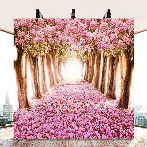 AOFOTO 10x10ft Spring Cherry Blossom Backdrop Sweet Pink Flowers Tree Floral Petal Boulevard Photography Background Baby Shower Photo Studio Props Girl Infant Adult Artistic Portrait Vinyl Wallpaper - size: 10x10ft