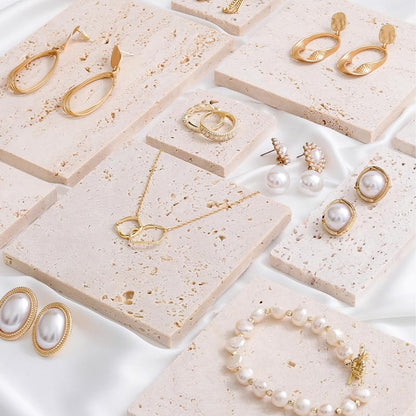 Natural Travertine Stone Display Tiles, Decorative Photography Props for Jewelry, Cosmetics, Home Decor, Beige Stone Blocks (10cm*10cm) - size: 10cm*10cm
