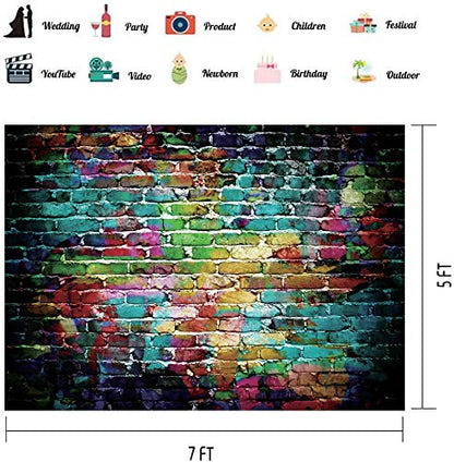 Graffiti Photography Backdrop,7x5ft Colorful Brick Wall Photography Backdrop for Bridal Shower Baby Birthday Party Banner Photo Props - size: 7x5ft