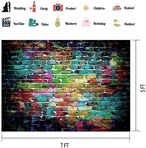 Graffiti Photography Backdrop,7x5ft Colorful Brick Wall Photography Backdrop for Bridal Shower Baby Birthday Party Banner Photo Props - size: 7x5ft