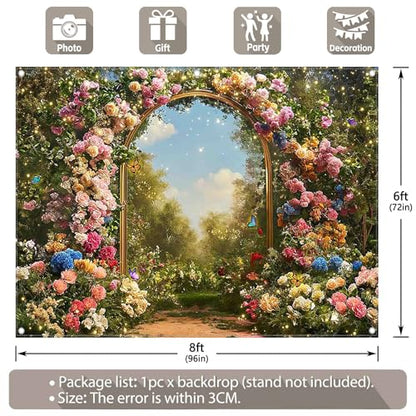8x6ft Fabric Spring Enchanted Garden Backdrop Fairytale Forest Floral Butterfly Wonderland Oil Paint Photography Background Girl Kids Birthday Decor Photo Banner - size: 8'x6'