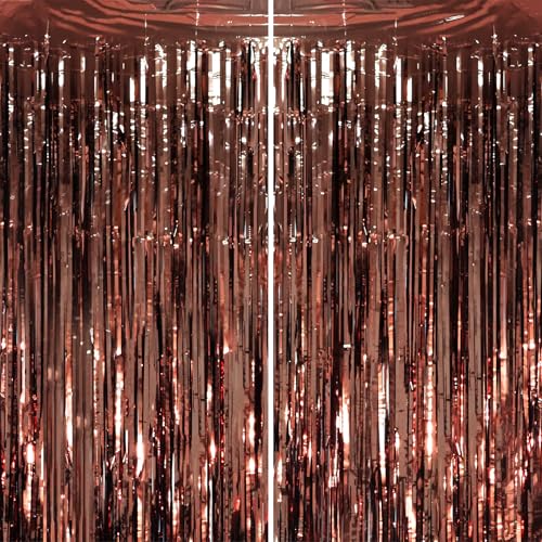 Voircoloria 2 Pack Brown Foil Fringe Backdrop Curtains, Tinsel Streamers Party Decorations, Fringe Backdrop, Door Shimmer for Thanksgiving Day or Birthday Party - color: 44 Retro Brown