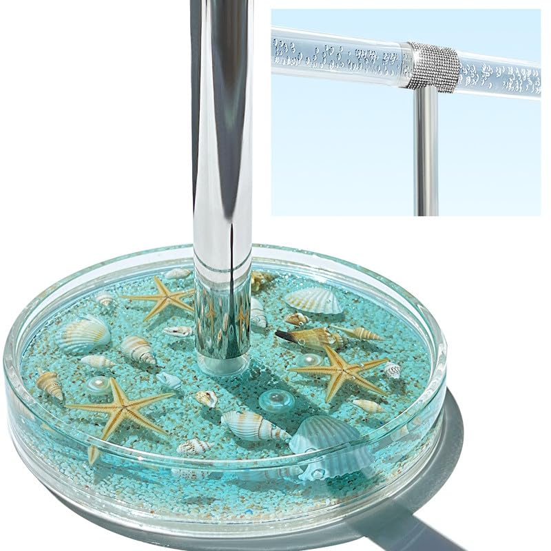 FONMY Jewelry Stand Holder Organizer Acrylic w/Nature Seashell Handmade,Seascape Countertop Jewelry Holder,Gift for Women,Jewlery Tower for Necklace, Earring, Bracelet (Blue)