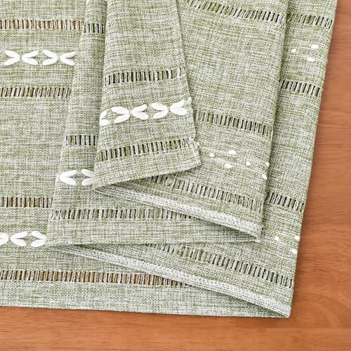 NEWISHER Rustic Farmhouse Embroidered Small Rectangle Tablecloth, Jacquard Striped Table Cloth Washable Fabric Dining Table Cover for Nightstand, Bedside Table, End Table (15x35 Inch),Green - color: Grass Green, size: 35" x 15" (Rectangular)