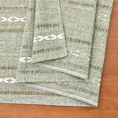 NEWISHER Rustic Farmhouse Embroidered Small Rectangle Tablecloth, Jacquard Striped Table Cloth Washable Fabric Dining Table Cover for Nightstand, Bedside Table, End Table (15x35 Inch),Green - color: Grass Green, size: 35" x 15" (Rectangular)