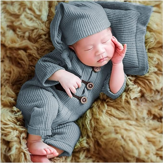 Newborn Photography Outfits Boy Girl Baby Photo Romper Knit Bodysuit Outfit Prop - color: Blue