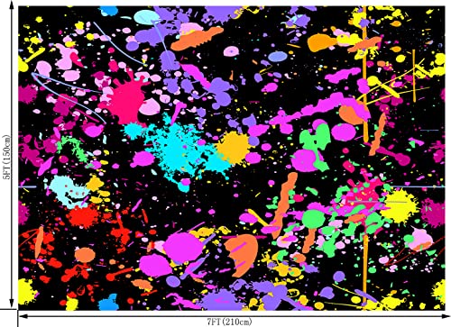 7X5FT Glow in The Dark Birthday Backdrop - Colorful Graffiti Splash Paint Party Background Slime Black Light Sleppover Party Decorations for Kids - size: 7X5FT