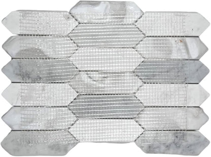 Andalucia White Pearl Hex Picket Iridescent Glass Stone Marble Mosaic Tile - Textured Multi-Surface for Backsplash, Shower Walls, Bathroom, Accent Decor (5 Sheets) - style: 5 Sheets