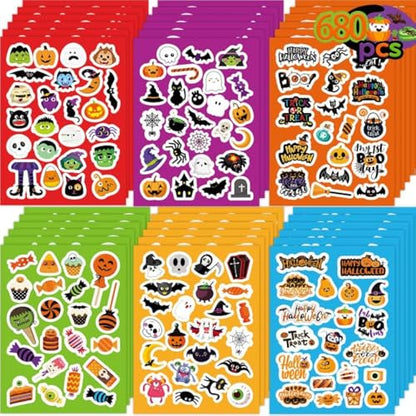 Joy Bang 680 PCS Halloween Stickers for Kids, 30 Sheets Halloween Party Favors Stickers Crafts Toys Bulk Pumpkin Monster Candy Sticker Bulk for Treat Bags Goodie Bag Stuffers for Kids - style: Halloween