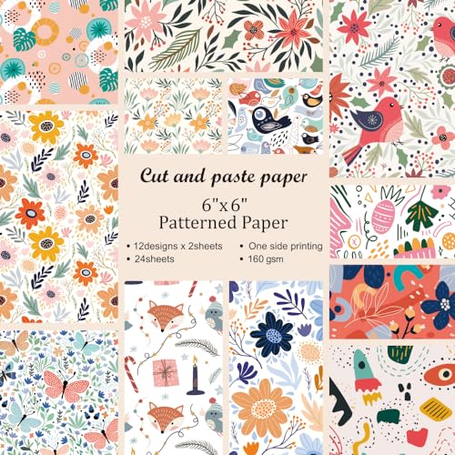 6x6” 160gsm cardstock Single Sided Scrapbooking 24 Papers Pad vintage decoupage scrapbook kit patterned paper junk journal supplies journaling supply scrap paper crafting Flower Bird - color: 24sheets-flower bird