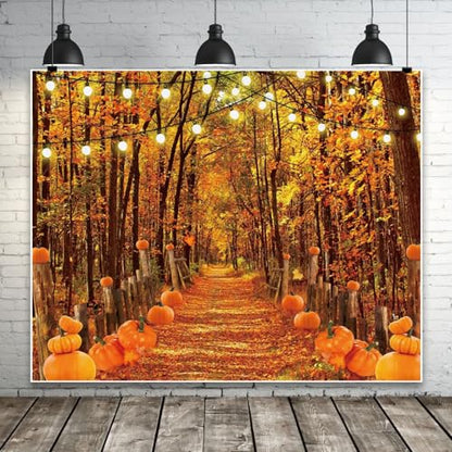 Fall Thanksgiving Backdrop for Photography 10x8ft Autumn Forest Pumpkin Path Maple Leaves Photo Backdrop Farm Harvest Thanksgiving Party Family Friendsgiving Decor Kids Adult Portrait Photo Props