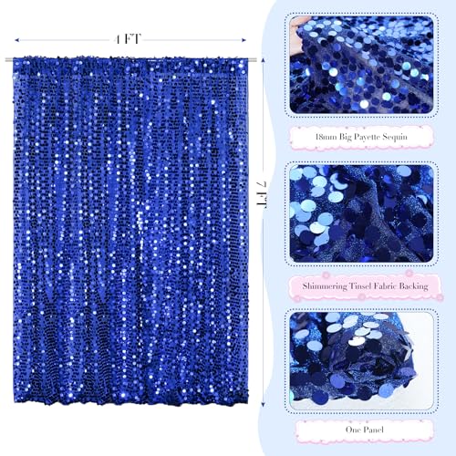 SquarePie Shimmer Wall Backdrop Big Payette Sequin Curtain 4FT x 7FT Navy Blue Background for Party Wedding 1 Panel - color: Navy Blue