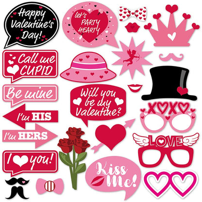 Valentine's Day Photo Booth Props Happy Lovers Selfie Photobooth Props, Valentine Creative Funny Backdrop Decorations Supplies Wedding Party Games Selfie Posing Signs DIY Craft 25 Pcs/Set