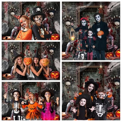 Halloween Backdrop for Photography 10x8ft Horror Ghost Skull Zombie Halloween Photo Backdrop Scary Haunted House Photography Background Party Decorations Kids Adult Portrait Photo Booth Props
