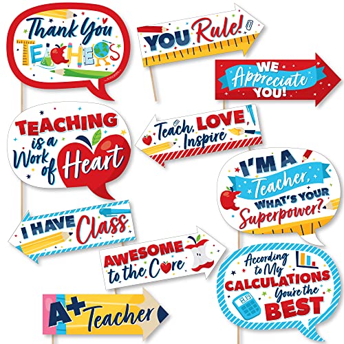 Big Dot of Happiness Funny Thank You Teachers - Teacher Appreciation Photo Booth Props Kit - 10 Piece